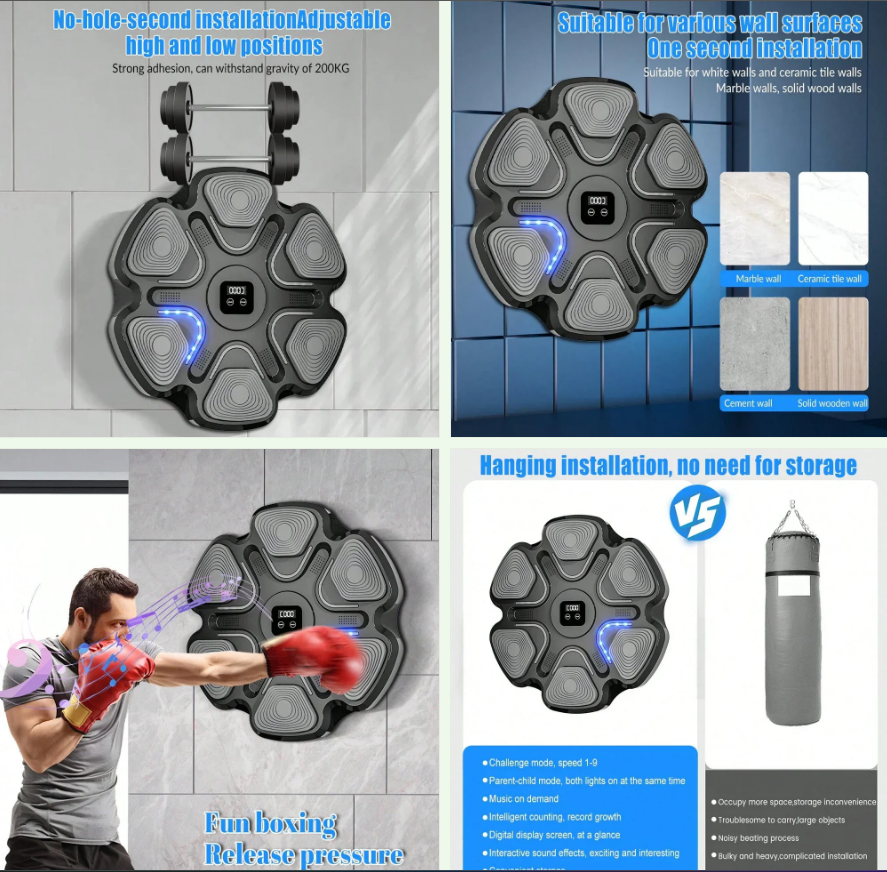 🔥 Dinamik Spor ve Eğlence Ekipmanları 🔥 Müzik Çalan Müzik Boks Makinesi